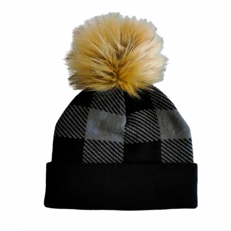 Unisex Acrylic Plaid Fake Fur Autumn Winter Three-piece Scarf Glove Caps